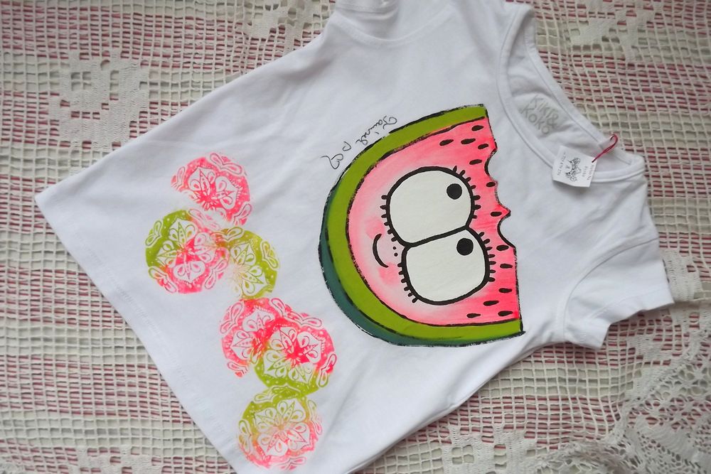 Veselé ručně malované dívčí tričko s melounkem velikost 92