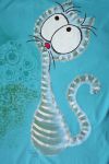Tyrkysové tričko - ručně malovaná veselá kočička na tričku s krátkým rukávem velikost M