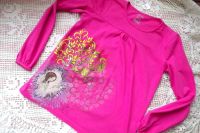 Dívenka se srdíčkem - růžové tričko s dlouhým rukávem, nabírané na hrudníku, plastická aplikace a tisk. velikost 128