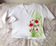 Ručně malované tričko s lučními květy (máky, kopretiny...) bílé, velikost xxL