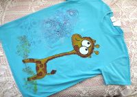 Ručně malované tričko s krátkým rukávem, tyrkysové, žirafka, velikost s