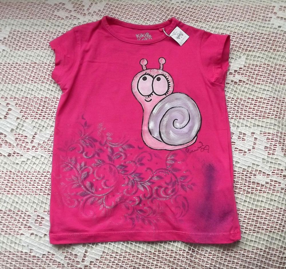 Na růžovém tričku - veselý šnek na dívčím tričku s krátkým rukávem - bavlna - velikost 98