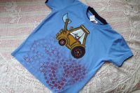 Bagr bez kliky - ručně malované modré bavlněné tričko s krátkým rukávem velikost 128