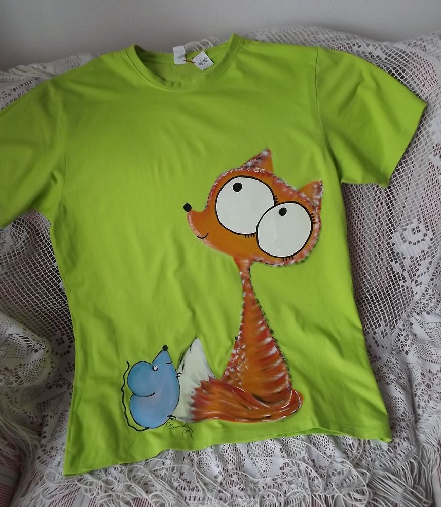 Vtipné tričko s liškou a myškou - krátký rukáv, bavlněné, zelené, veselé :-) velikost xL
