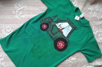 S červenými koly - zelený traktor na zeleném tričku - velikost 146