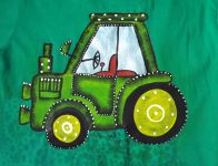 Se žlutými koly - zelený traktor na zeleném tričku - velikost 146
