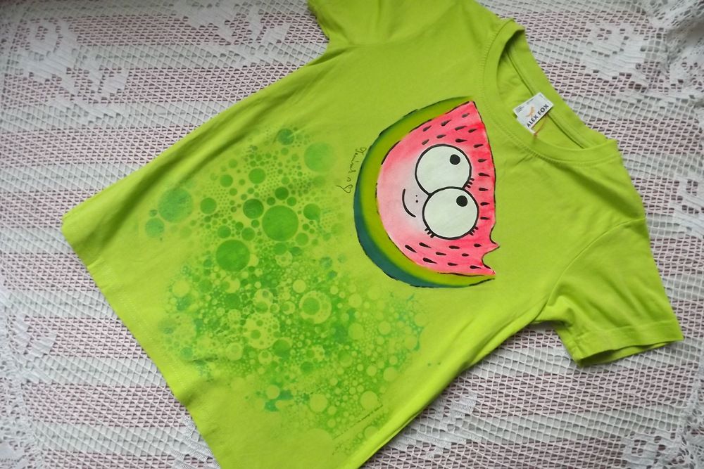 Veselý šťavnatý meloun na zeleném bavlněném tričku, velikost 134