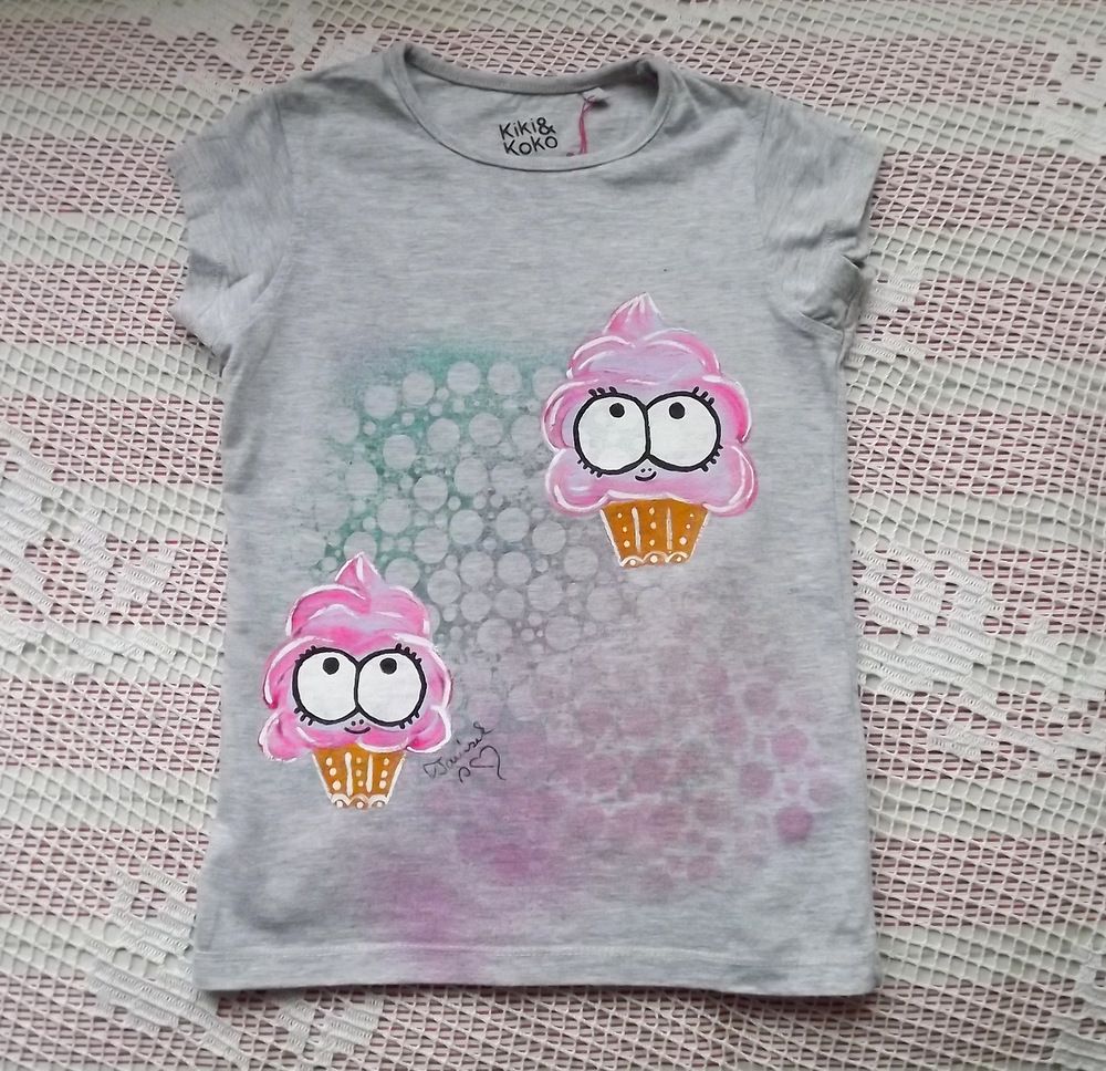 Šedé tričko - Barevné sladké zmrzlinky - veselé originální ručně malované bavlněné tričko s krátkým rukávem velikost 110, šířka 2x31cm,délka 44cm