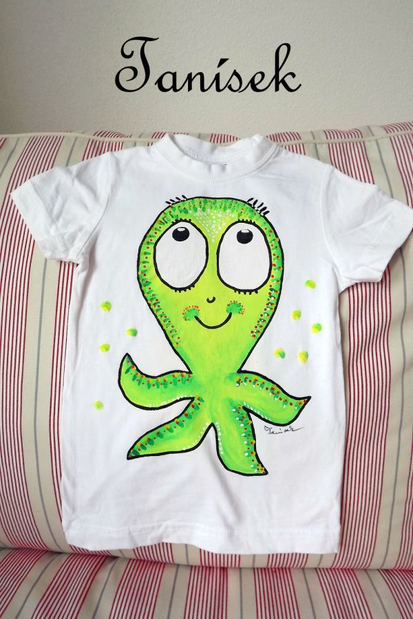 Zelená příšerka chobotnička - ručně malované tričko 100% bavlna velikost 86 Veronika "Tanísek" Kocková