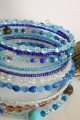 Skleněný náramek s korálky v modrých odstínech - paměťový drát, ohňovky, třpytivý, lesklý,modrá, Veronika "Tanísek" Kocková