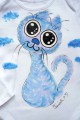 Ručně malované bílé body s dlouhým rukávem - modrofialová veselá okatá kočka kočička Veronika "Tanísek" Kocková