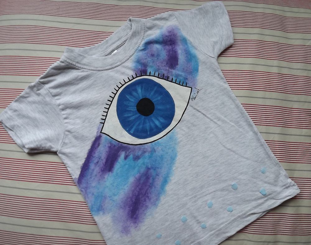 Šedé melírované tričko s malovaným okem Veronika "Tanísek" Kocková