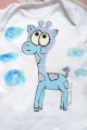 Ručně malované bílé body s krátkým rukávem - fialovo modrá žirafa žirafka velikost 74 Veronika "Tanísek" Kocková