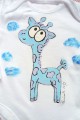 Ručně malované bílé body s dlouhým rukávem - fialovo modrá žirafa žirafka velikost 68 Veronika "Tanísek" Kocková