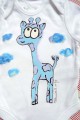 Ručně malované bílé body s krátkým rukávem - fialovo modrá žirafa žirafka velikost 62 Veronika "Tanísek" Kocková