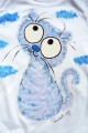 Ručně malované bílé body s dlouhým rukávem - modrofialová veselá okatá kočka kočička velikost 74 Veronika "Tanísek" Kocková