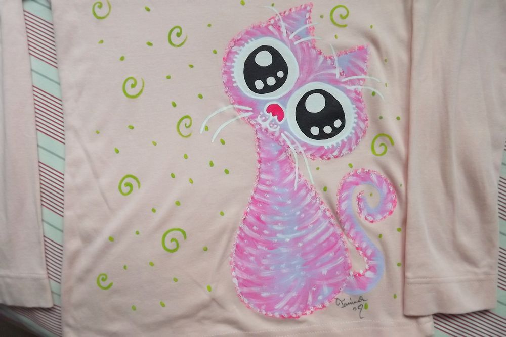 Růžovofialová kočička a tričko s dlouhým rukávem - růžové Veronika "Tanísek" Kocková