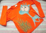 Modrý jelen ručně namalovaný - 100% bavlněné oranžové tričko s dlouhým rukávem - velikost 140 Veronika "Tanísek" Kocková