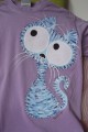 Veselá okatá roztomilá kočka - fialové tričko 100% bavlna - ručně malované velikost M Veronika "Tanísek" Kocková