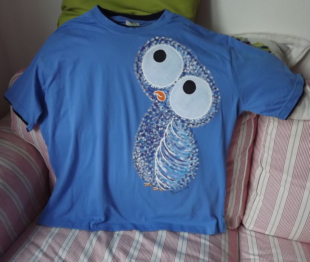 Veselá moudrá sova sovička - modré tričko 100% bavlna - ručně malovaná - velikost 2XL ( XXL ) Veronika "Tanísek" Kocková
