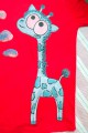 Tyrkysová modrá žirafa namalovaná na červeném 100% bavlněném tričku - velikost 140 Veronika "Tanísek" Kocková