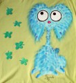 Modrý chlupatý králík - Teddy beran - Světle zelené triko ručně malované s dlouhým rukávem 100% bavlna - velikost 140 střih unisex, čtyřlístky plastické, cute, Veronika "Tanísek" Kocková