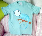 Roztomilý chameleon - 100% bavlněné tyrkysové tričko ručně malované s krátkým rukávem - velikost S Veronika "Tanísek" Kocková