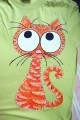 Oranžová střapatá kočka ručně namalovaná - zelené 100% bavlněné tričko - krátký rukáv Veronika "Tanísek" Kocková