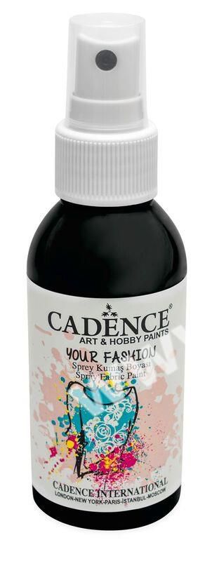 Černá - Cadence - barevný sprej na textil - Your fashion - 100ml - vhodné pro práci se šablonami (šablonou), šablonování