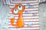 Pruhované triko (bílá, červená, oranžová) krátký rukáv 100% bavlna - ručně malované - liška a myška, myšky, cute unisex střih velikost 128, pruhované, veselé Veronika "Tanísek" Kocková