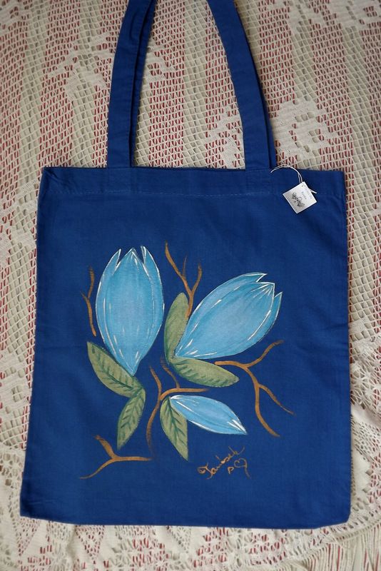 Třpytivé magnolie - barevné tašky - 100% bavlněné - Modrá s modrými Veronika "Tanísek" Kocková