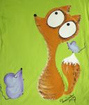Liška a myška zelené kr 146 Světlezelené tričko s krátkými rukávy 100% bavlna - ručně malované - liška a myška, myšky, cute, Veronika "Tanísek" Kocková