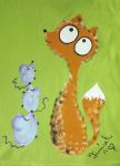 Liška a myšky kr 110 Světlezelené tričko s krátkými rukávy 100% bavlna - ručně malované - liška a myška, myšky, cute, velikost 110, 4-5 let Veronika "Tanísek" Kocková