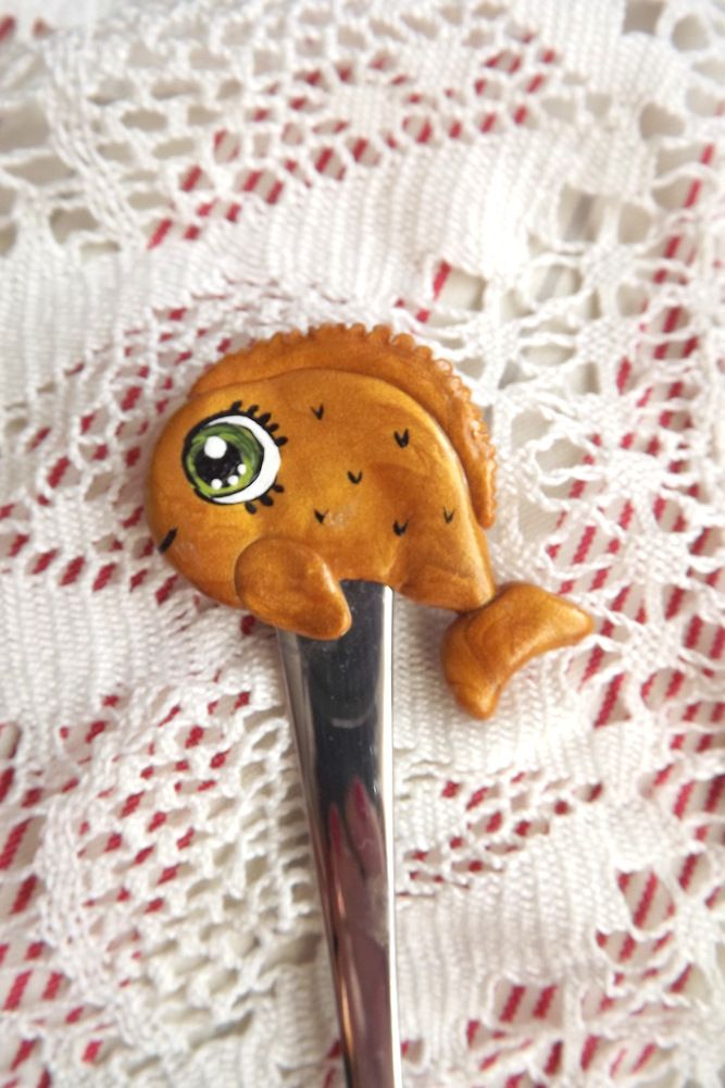 Zlatá rybka - fimem zdobená polévková lžíce - ručně modelovaná a malovaná