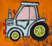 Tričko s ručně malovaným traktorem + ozubená kola (pozitiv)