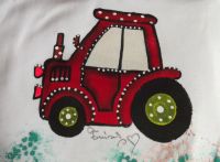 1. traktor - ručně malovaný traktor na bílém body s dlouhým rukávem
