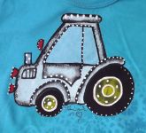 ručně malované  Tyrkysové tričko s modrým traktorem 122 Adler