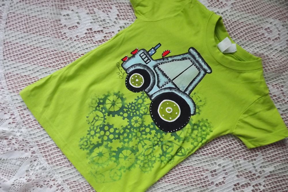 Ručně malovaný Modrý traktor + ozubená kola (pozitiv)
